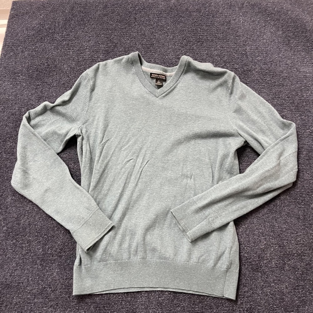 Banana Republic Sweater Mens Small Blue V Neck Pima Cotton Cashmere Pullover